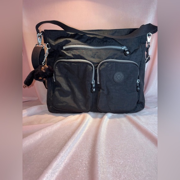 Kipling Handbags - Kipling Tasmo Medium Shoulder Bag – Black – Monkey Charm